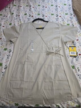WonderWink Beige Wrap-Style Maternity Scrub Top